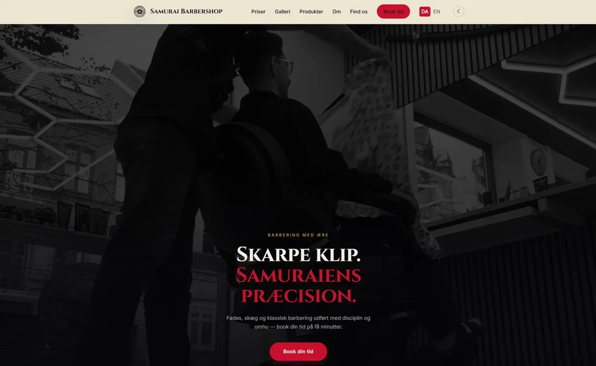 Samurai Barbershop – hjemmeside udviklet af NBS